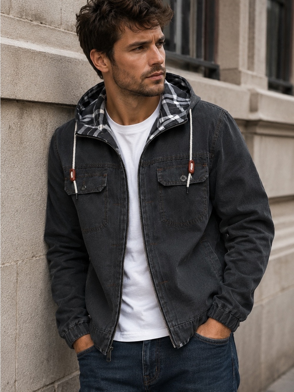 NWT Serremo Urban Grey Hooded Jacket  Plaid Trim Men’s 2XL Outdoors Utility